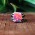 thumbnail image 1 of Pink Dahlia Copper Turquoise Ring, 925 Silver Ring, Boho Jewelry, Rectangular Gemstone, Genuine Ring, Men's Signet Ring, Personalized Gift**, 1 of 6