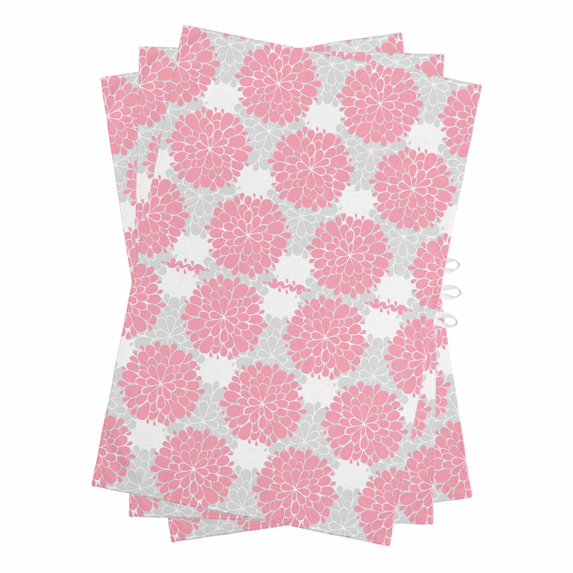 Pink Dahlia Kitchen Towels Set of 3, Water Absorbent Dish Towel, Farmhouse Abstract Grey Floral Patterned Decorative Hand Towels - Quick Drying Cloth for Cooking Baking, 18x28 Inch