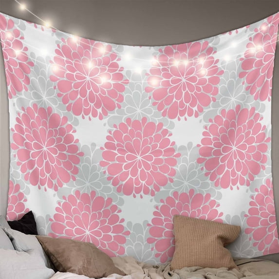 Pink Dahlia Small Tapestry for Bedroom Wall Hanging Tapestry, Farmhouse Abstract Grey Floral Patterned Ceiling Backdrop Tapestries Poster Blanket Wall Decor for Teens Room Living Room Dorm 23" x 28"