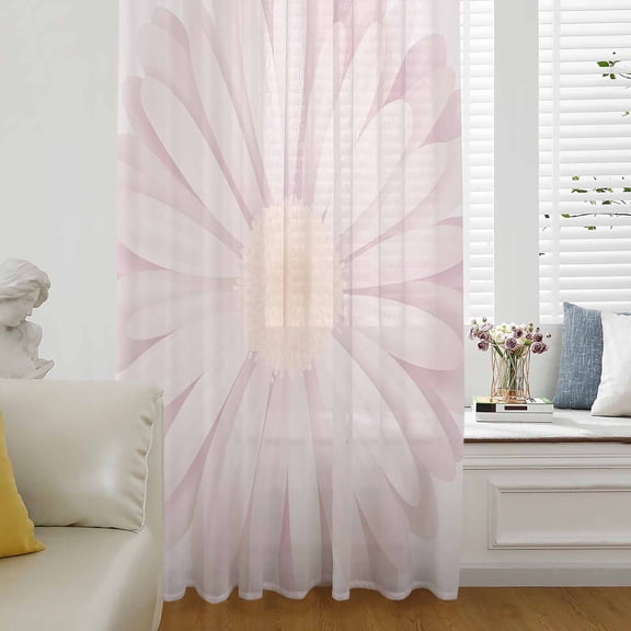 Pink Daisy Easter Sheer Curtains 54 Inches Long for Living Room/Bedroom, Spring Floral Elegant Pastoral Rod Pocket Voile Kitchen Curtains & Drapes Window Treatment 1 Panel, 52"W x 54"L