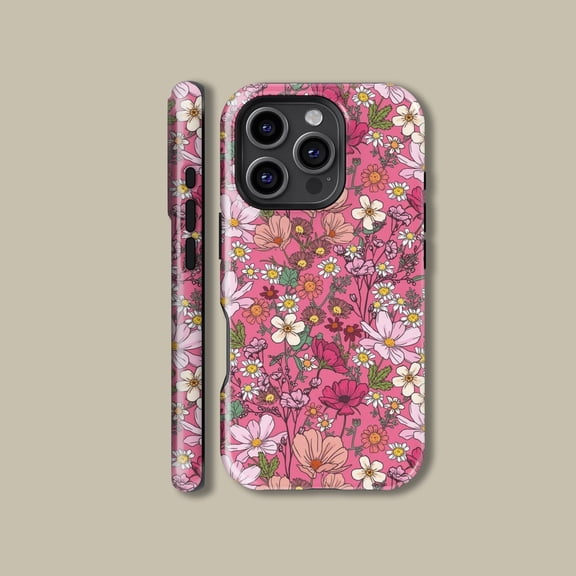 Pink Daisy Floral Case for iPhone Samsung Girly Spring Flower