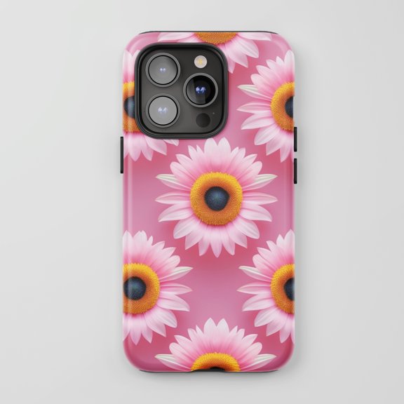 Pink Daisy Floral For All iPhone Series Tough Phone Case Botanical Pink