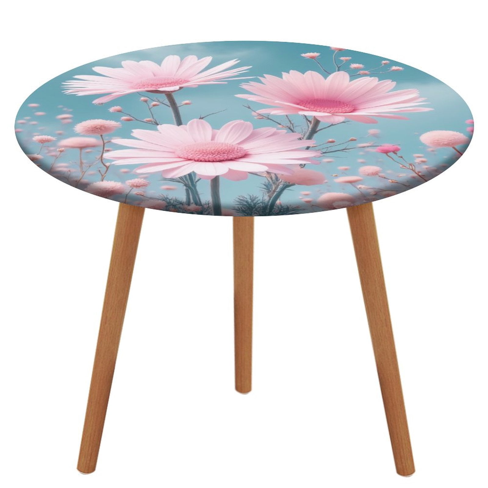 Pink Daisy Floral Print Pattern Round Tablecloth Waterproof Elastic ...