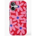 Pink Daisy Print Pink Daisy Flowers on Red Tough Phone Case for Apple iPhone, Dual-Layer ...