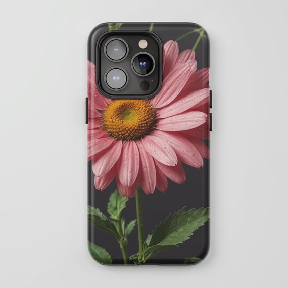 Pink Daisy Flower Dew Drop For All iPhone Series Protective Phone Case Realistic Nature Art Pink Green Black