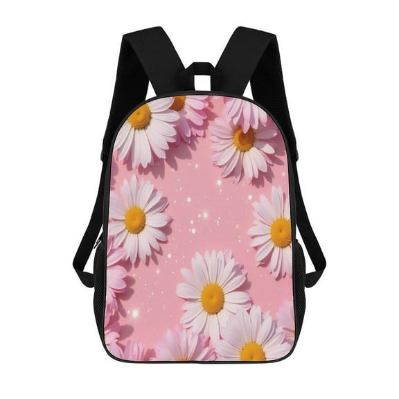 Pink Daisy Flower Pattern 17in Backpack 3D Print Student Large Capacity