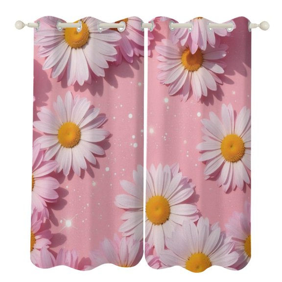Pink Daisy Flower Pattern 2 Panels 3D Printing Pattern Curtain for Bedroom Living Room Kitchen Window Decoration Home