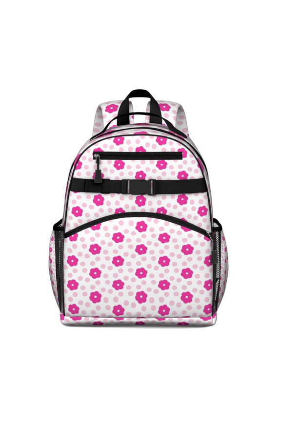 Pink Daisy Flower Polka Dots Pattern Backpack for School,Cute School Bag,Schoolbag with Adjustable Shoulder Straps & Padded Back,15.25"x11.5"x5.25"