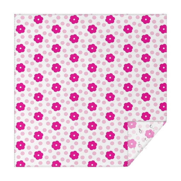 Pink Daisy Flower Polka Dots Pattern Square Tablecloth,Waterproof Square Table Cover,Wipeable Spillproof Washable Table Cover for Home Kitchen Party Decor 42"X42"(107x107cm)