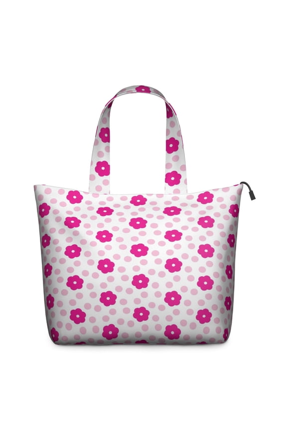 Pink Daisy Flower Polka Dots Pattern Travel Tote Bags for Women Carry On,Large Weekender Bags for Women Travel,Multi Functional Duffle Bag for Work,Shopping,Sports