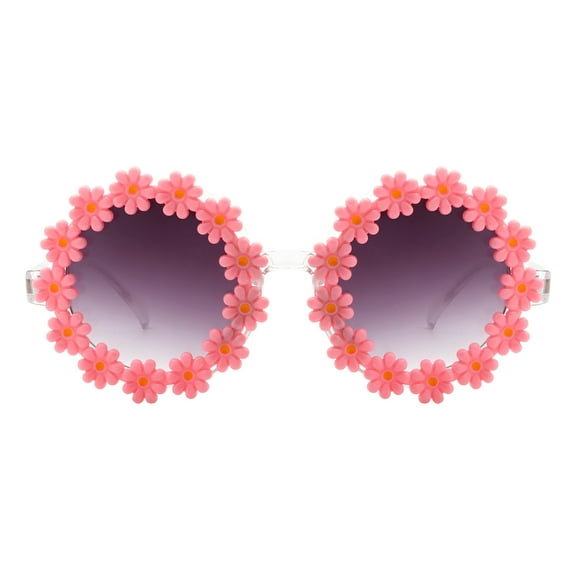 Pink Daisy Flower Sunglasses Round Oversized Festival Floral Shades UV 400