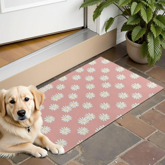 Pink Daisy Flower White Blooms Pattern Door Rugs,Washable Non Slip Door Mats Indoor,Decorative Door Mats,Entry Mat Indoor for Entrance,Bedroom,Kitchen,Bathroom,16"x24"