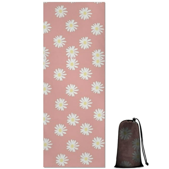 Pink Daisy Flower White Blooms Pattern Hot Yoga Mat Towel Non Slip for Hot Yoga - Quick-Drying Yoga Mat Cover with 4 Corner Pockets with Travel Bag - Hot Yoga Towel Non Slip 70"x26"