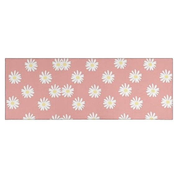 Pink Daisy Flower White Blooms Pattern Kitchen Rug Mat,Kitchen Runner Rugs Non Skid Washable,Decorative Kitchen Floor Mats for Kitchen,Sink,Laundry,17"X47"