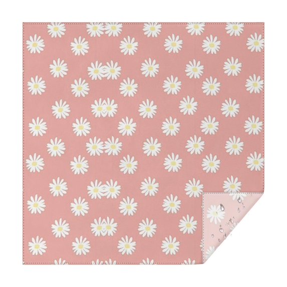 Pink Daisy Flower White Blooms Pattern Square Tablecloth,Waterproof Square Table Cover,Wipeable Spillproof Washable Table Cover for Home Kitchen Party Decor 52"x52"(132x132cm)