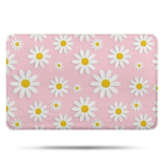 Pink Daisy Flower Yellow Centers Pattern Bathroom Rugs Mat,Non Slip Microfiber Bathroom Rug,Rubber Backing,Soft Bathroom Mats for Bathroom Floor,Tub and Shower,17x27in(43x68cm)