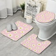 thumbnail image 1 of Pink Daisy Flower Yellow Centers Pattern Bathroom Rugs Sets 3 Piece,Toilet Cover Set,Absorbent Non Slip Bathroom Mats Sets with U-Shaped Contour Rug Toilet Rug Set, 1 of 5
