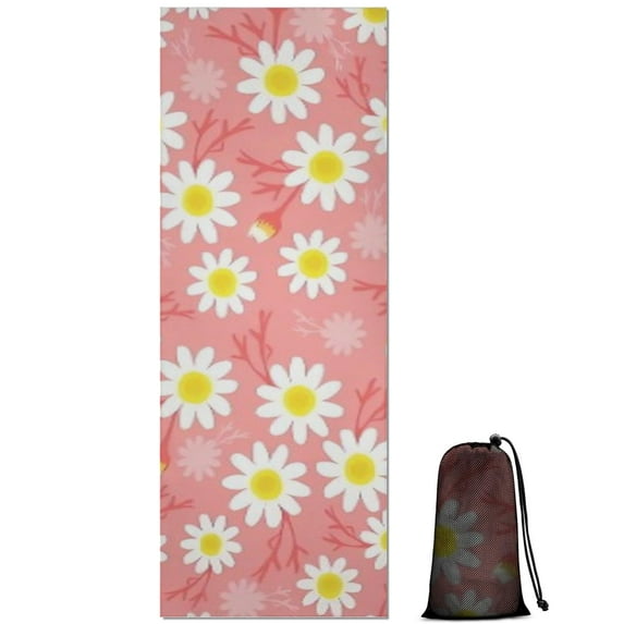 Pink Daisy Flower Yellow Centers Pattern Hot Yoga Mat Towel Non Slip for Hot Yoga - Quick-Drying Yoga Mat Cover with 4 Corner Pockets with Travel Bag - Hot Yoga Towel Non Slip 70"x26"