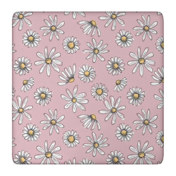 Pink Daisy Flower Yellow Centers Pattern Square Fitted Tablecloth with Elastic Edge,Square Table Cover,Washable Elastic Table Cover for Home Kitchen Party Decor 36"x36"