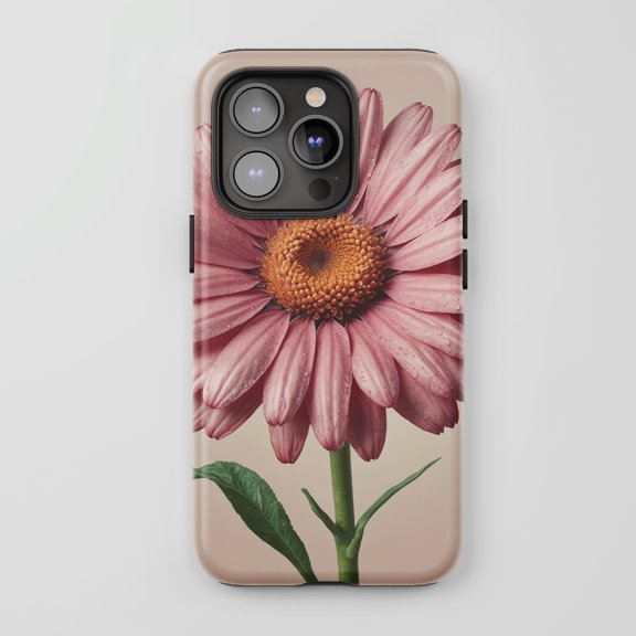 Pink Daisy For All iPhone Series Protective Phone Case Botanical Art Pink Tan