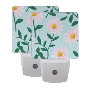 Pink Daisy Illustration Drawing LED Night Light with Smart Sensor Plug Into Wall Dusk to Dawn 2 packs