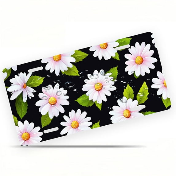 Pink Daisy Pattern Funny Personalized License Plate Rust-proof Stainless Steel Metal License Plate Suitable For Men And Women 12.2" x 6.2"