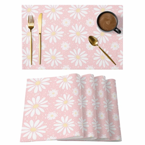 Pink Daisy Placemats Set of 6 Spring Floral Elegant Pastoral Botanical Place Mats Indoor Wipeable Table Mats Washable Cloth Dining Table Placemats for Kitchen Holiday Party Home Decor 13x19 Inch