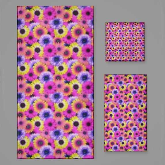 Pink Daisy Print Bath Towel Sets For Bathroom Hand Towels Fingertip Towels 3 Piece Soft Absorbent For Bathroom Kitchen Hotel Beach