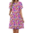 thumbnail image 1 of Pink Daisy Print Short Sleeve Dress Women Summer Evening Dresses Ladies Sundress, 1 of 7