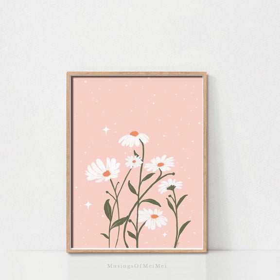 Pink Daisy Soft Pastel Nursery Floral Aesthetic Decor, Unframed Paper Poster 11x14in