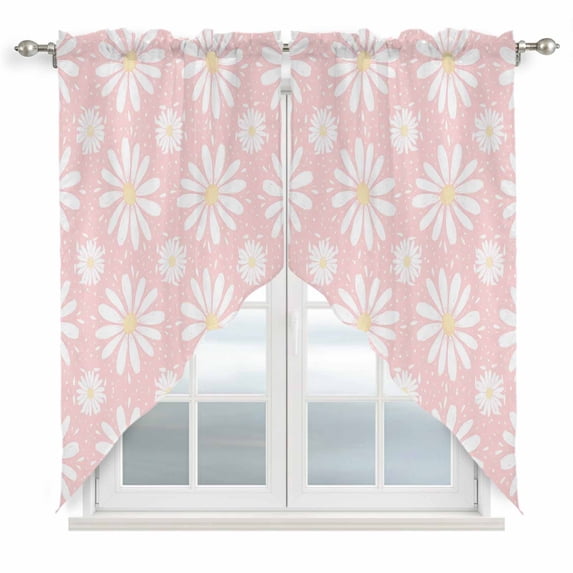 Pink Daisy Swag Valances for Windows 2 Pack, Kitchen Window Curtains 36 Inch Length, Spring Floral Elegant Pastoral Botanical Privacy Swag Curtains for Living Room/Bathroom with Rod Pocket 36"x36"