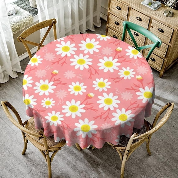 Pink Daisy Tablecloth, Rustic Country Farmhouse Cartoon Floral Daisy Flower Party Table Cover for Kitchen Dining Room Table Decor 60x60nch