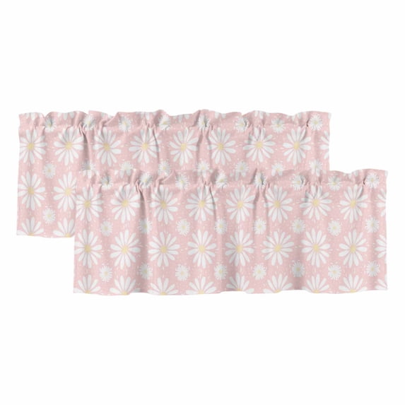 Pink Daisy Valances for Windows, Decorative Rod Pocket Window Valance Curtains, Spring Floral Elegant Pastoral Botanical Short Curtain Drapes for Kitchen/Bathroom/Living Room, 2 Panels, 42" W x 12" L