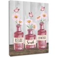 thumbnail image 1 of Pink Daisy Wall Art Flower in the Vase and Butterfly on Grey Wooden Abstract Painting Inspirational Quotes Wall Art for Bathroom Living Room Bedroom Kitchen Decor Ready to Hang,16Lx12W Inches, 1 of 6