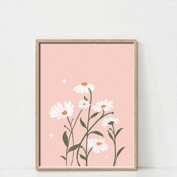 Pink Daisy Wall Art, Soft Pastel Nursery Decor, Floral Aesthetic Print, Cute Cottagecore Decor, Botanical Poster, Wall Art, Modern Wall Decor, 8x12 UNFRAMED