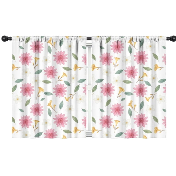 Pink Daisy Print Pink Daisy Yellow Freesia Curtains, Curtain Panels for Home Decor ...