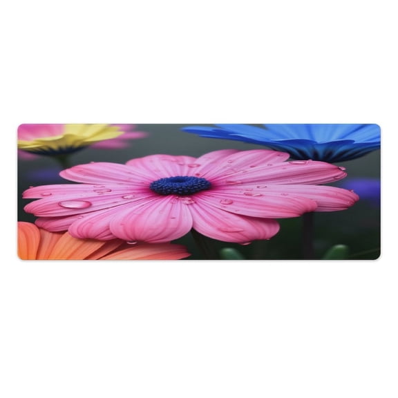 Pink Daisy with Water Drops 2 PCS Anti Fatigue Rugs Pvc Non Skid Waterproof Floor Mat Cushioned Comfort Standing Kitchen Mats for Floor
