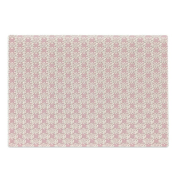 Pink Damask Cutting Board, Victorian Inspired Monochrome Floral Girly Delicate Repetitive Pattern, Decorative Tempered Glass Cutting and Serving Board, in 3 Sizes, by Ambesonne