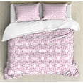 thumbnail image 1 of Pink Damask Duvet Cover Set King Size, Floral Branches Leaves Motifs on Pastel Striped Background, Decorative 3 Piece Bedding Set with 2 Pillow Shams, Baby Pink Pale Fuchsia White, by Ambesonne, 1 of 3