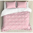 thumbnail image 1 of Pink Damask Duvet Cover Set, Monochrome Simplistic Romantic Cartoon Flowers Leaves Continuous Pattern, Decorative 3 Piece Bedding Set with 2 Pillow Shams, Queen Size, Pale Pink White, by Ambesonne, 1 of 3