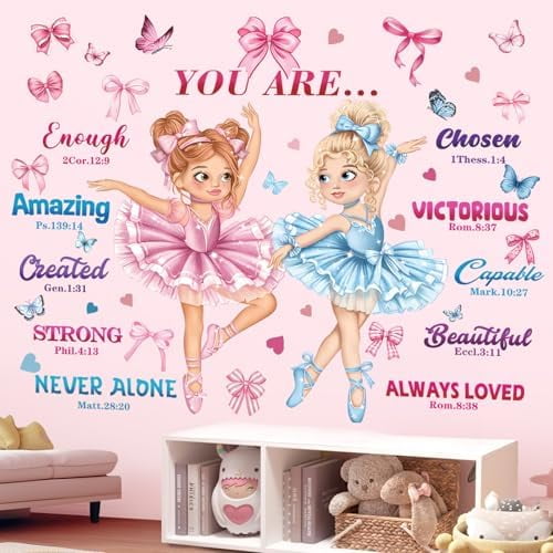Pink Dancing Girl Ballerina Wall Stickers Inspirational Saying Butterfly Wall Decals Baby Nursery Bedroom Girls Room Wall Decor$$Tools