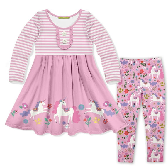 Pink Darling Unicorn Button-Accent A-Line Dress & Leggings