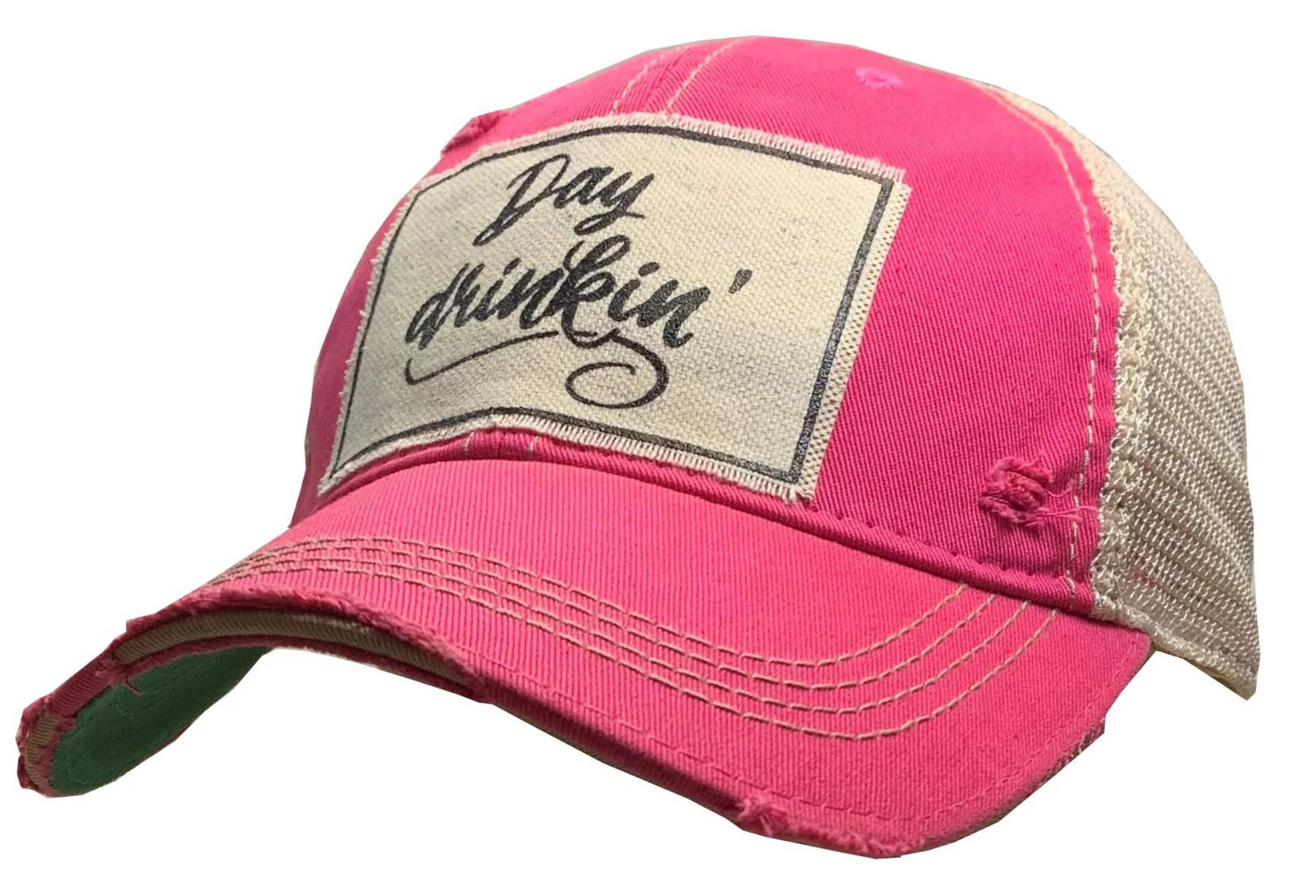 Day Drinkin’ Women’s Pink Trucker Hat with Green Embroidery Adjustable NWT Day Drinking & Naps Hat (2 color options) – Stated Apparel main image 2