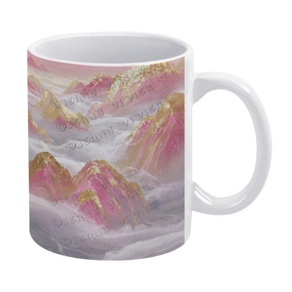 Pink Decor Mountain Themed 11 oz Ceramic Coffee Mug - Perfect for Morning Coffee