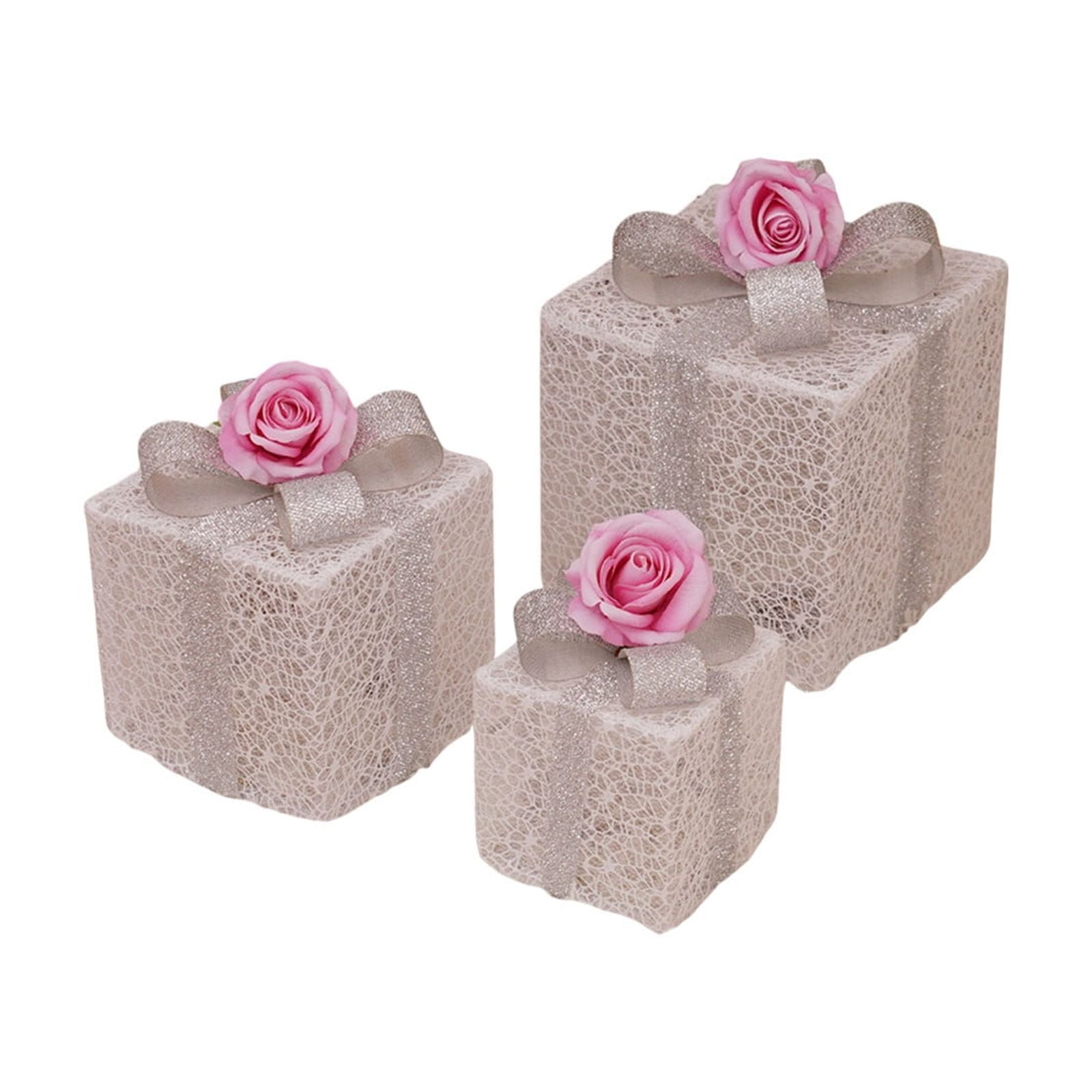 Pink Decoration Light Box Set Of 3 Illuminated Gift Box With Remote ...