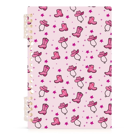 Pink Denim Hat Boot Pattern A5 Notebook Refillable 60 Sheets Detachable Ring Binder PP Cover Journal