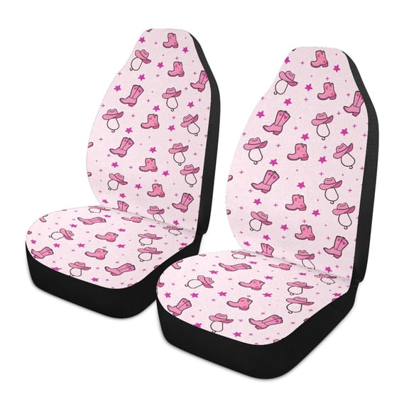 Pink Denim Hat Boot Pattern Car Seat Covers Front Seats Universal Fit for Sedan SUV Truck Van
