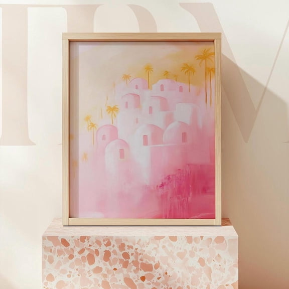 Pink Desert Village Sunset Art Print Home Decor #642, Unframed Poster Size 16x24