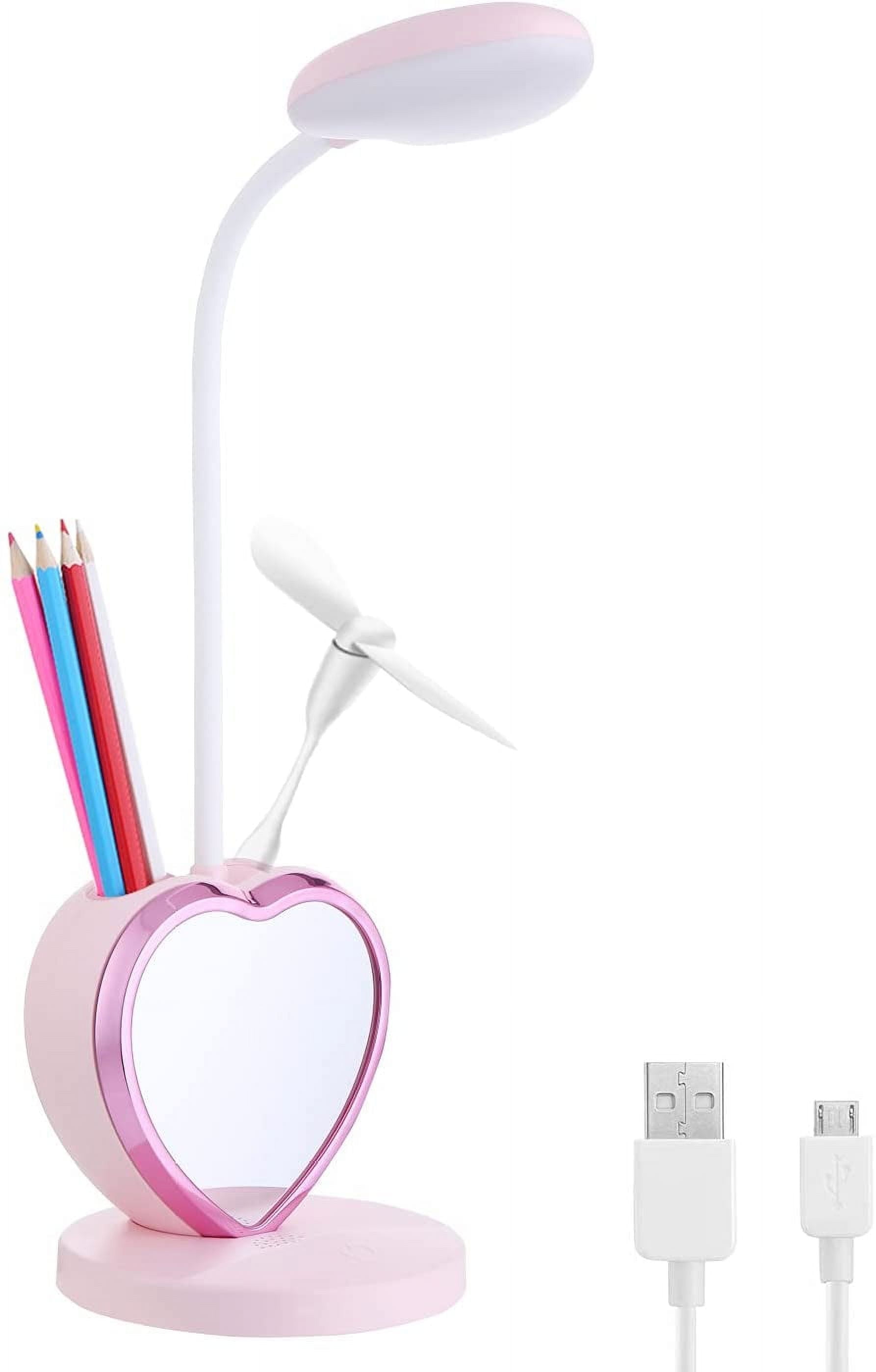 Pink Desk Lamp for Girls Bedroom Cute Desk Lamp 6 in 1 Eye-Caring Study Table Lamp for Kids Girls Women College Dorm Bedroom Reading,Stepless Dimming