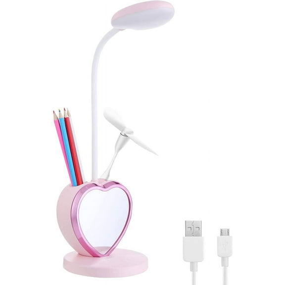 Pink Desk Lamp for Girls Bedroom Cute Desk Lamp 6 in 1 Eye-Caring Study Table Lamp for Kids Girls Women College Dorm Bedroom Reading,Stepless Dimming
